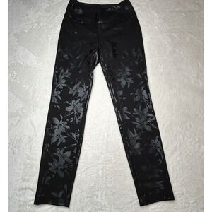 Soft Surroundings Womens S Ponte Black Metallic‎ Floral Leggings Elastic Pants
